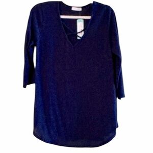 Emory Park Dulce 3/4 Sleeve Hacci Knit Top Size XL - New With Tags - Color: Navy